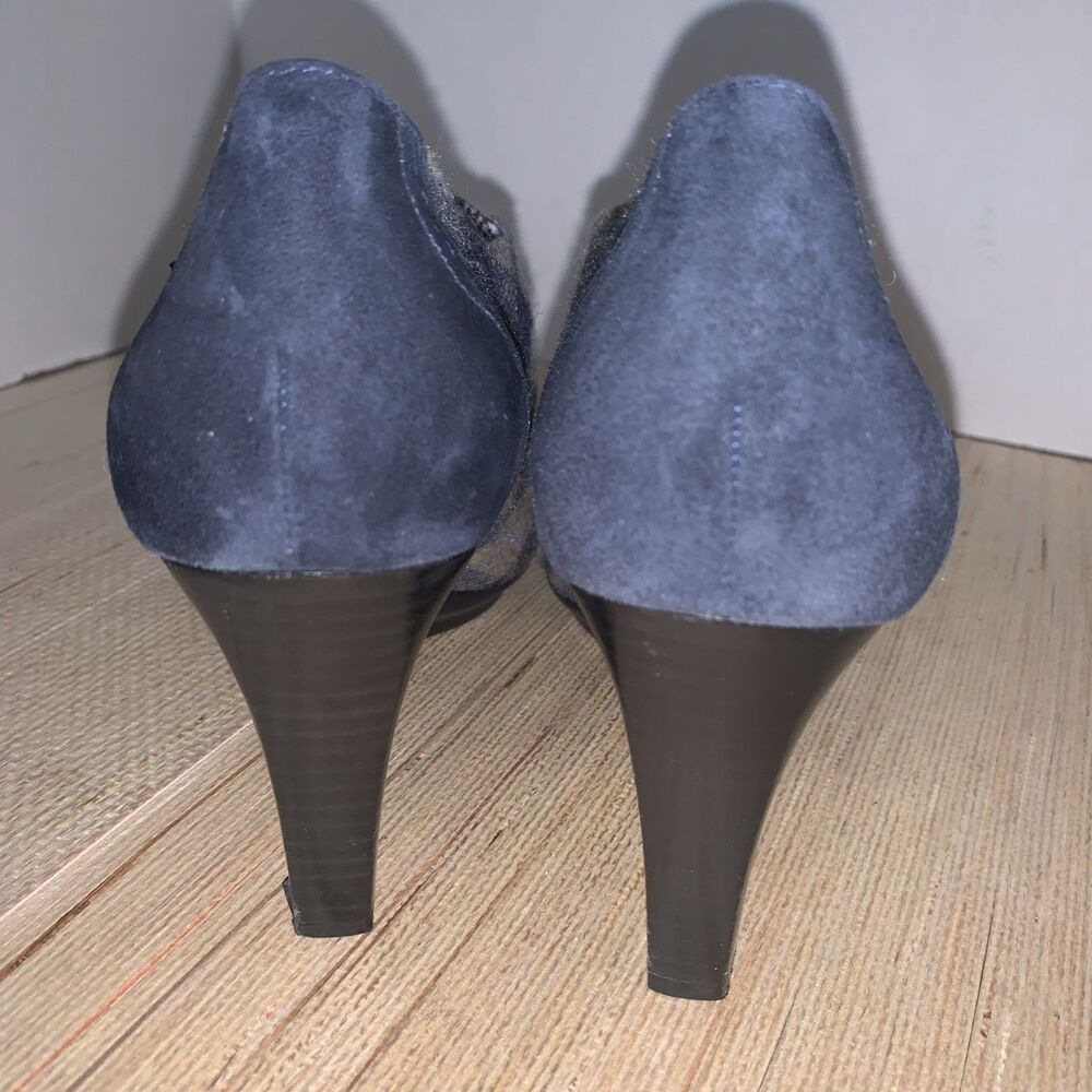 Johnston & Murphy Oxford Heels Sz 9M Office Academia Pinup Blue Gray Suede Wool - Picture 4 of 16